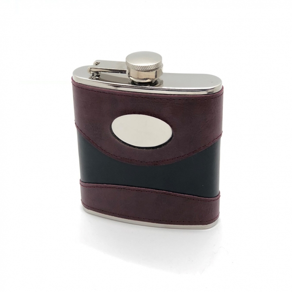 Hip Flask with Engraving Plate / 6oz. Two-Tone